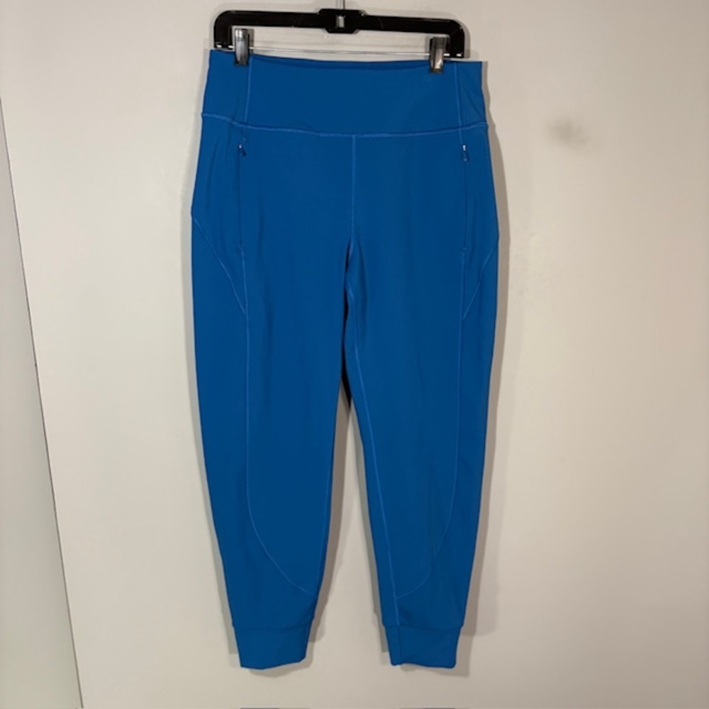 Athleta Jogger Pants Womens M Blue Rainier Fleece Zip Pocket Stretch Winter
